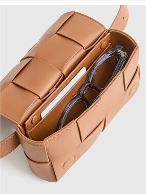 NWT Quince Italian Leather Handwoven Box Belt Bag Cognac